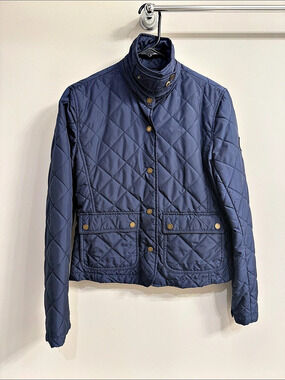 Lauren Ralph Lauren Diamond-Quilted Convertible Collar Jacket Blue Small
